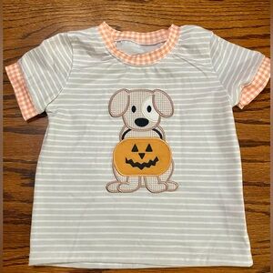 Abby & Evie Baby Boy 12 Month Gray Stripe Dog Pumpkin Tshirt Short Sleeve